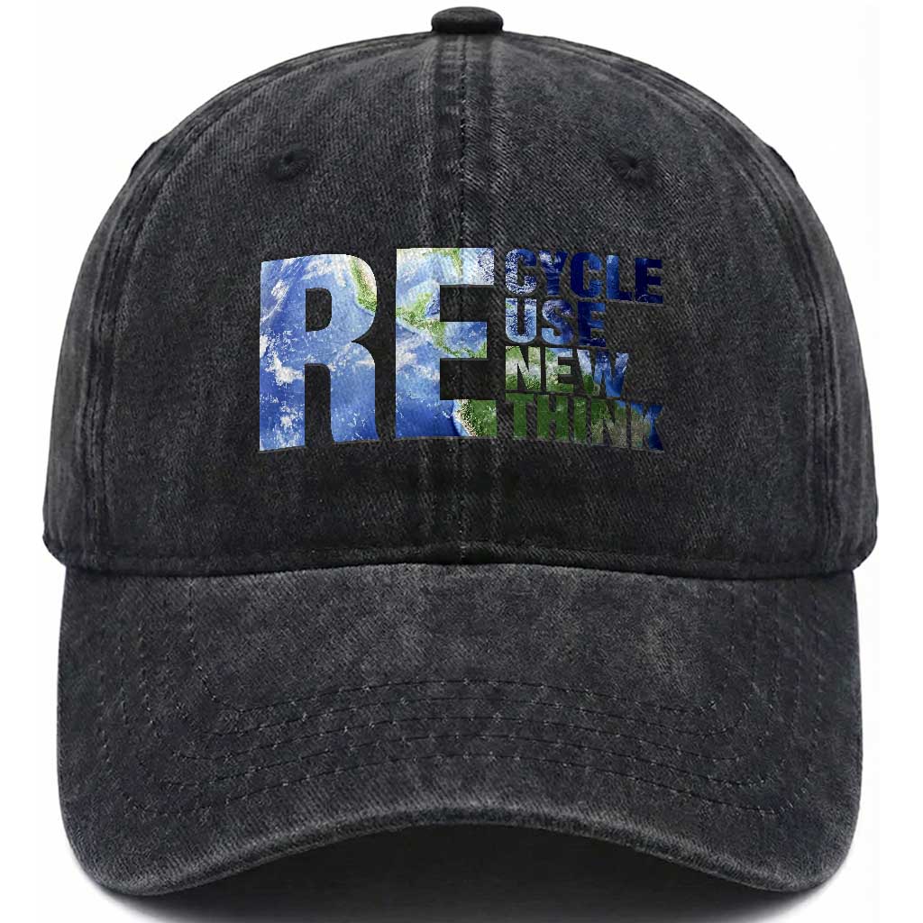 Earth Day Washed Cotton Baseball Cap Recycle Reuse Renew Rethink