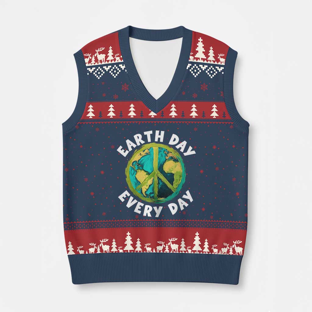 Earth Day Everyday V-Neck Knit Sweater Vest Peace Sign Nature Lover