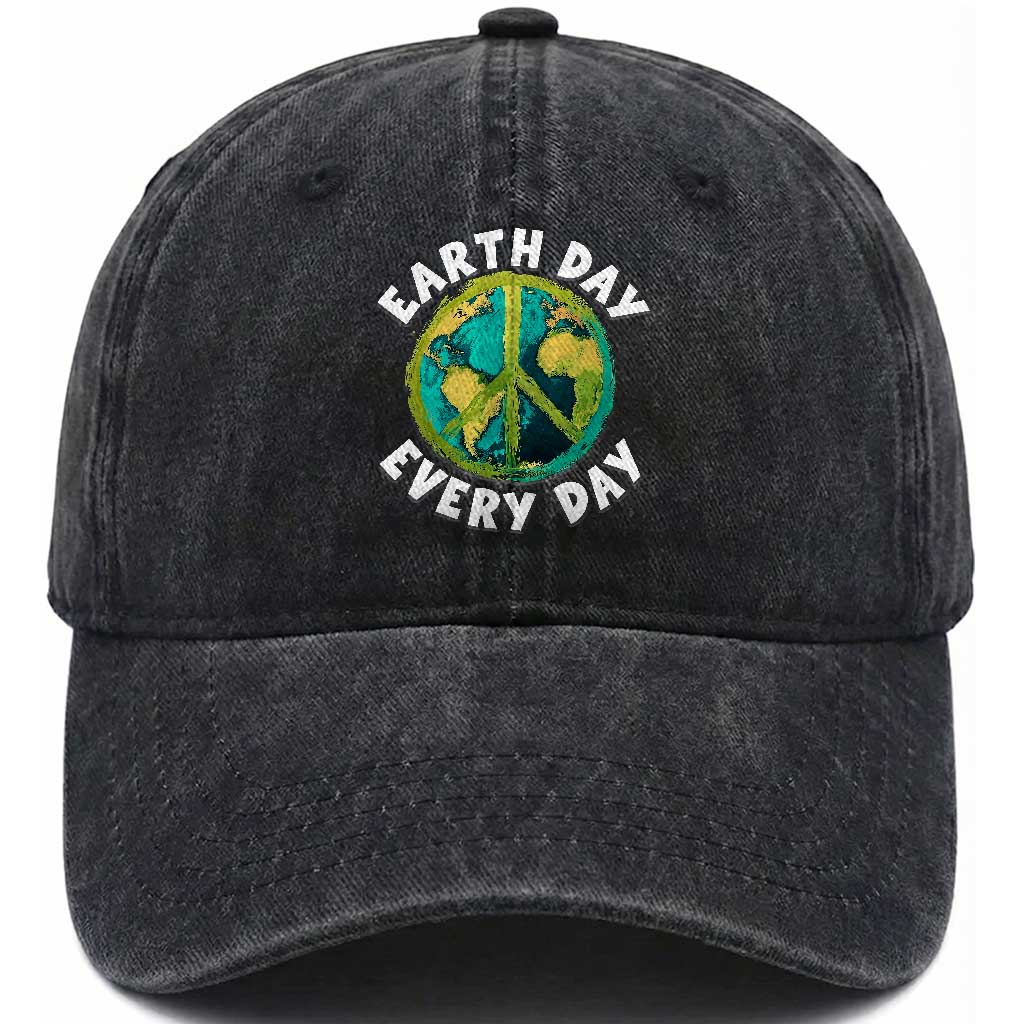 Earth Day Everyday Washed Cotton Baseball Cap Peace Sign Nature Lover