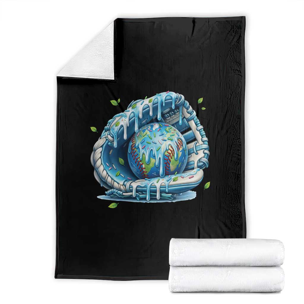 Earth Day Throw Blanket Funny Baseball Ice Cream Drip Glove Eco Friendly