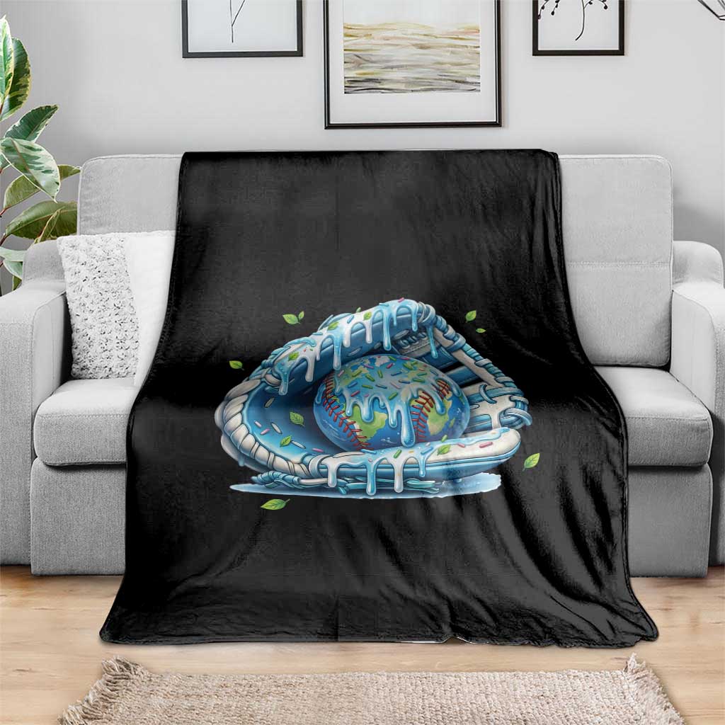 Earth Day Throw Blanket Funny Baseball Ice Cream Drip Glove Eco Friendly