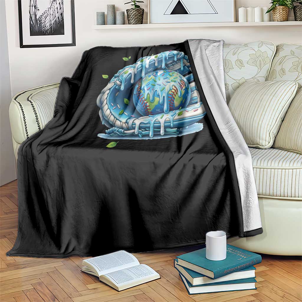 Earth Day Throw Blanket Funny Baseball Ice Cream Drip Glove Eco Friendly