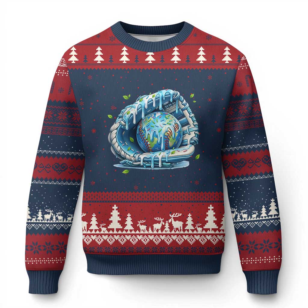 Earth Day Ugly Christmas Sweater Funny Baseball Ice Cream Drip Glove Eco Friendly