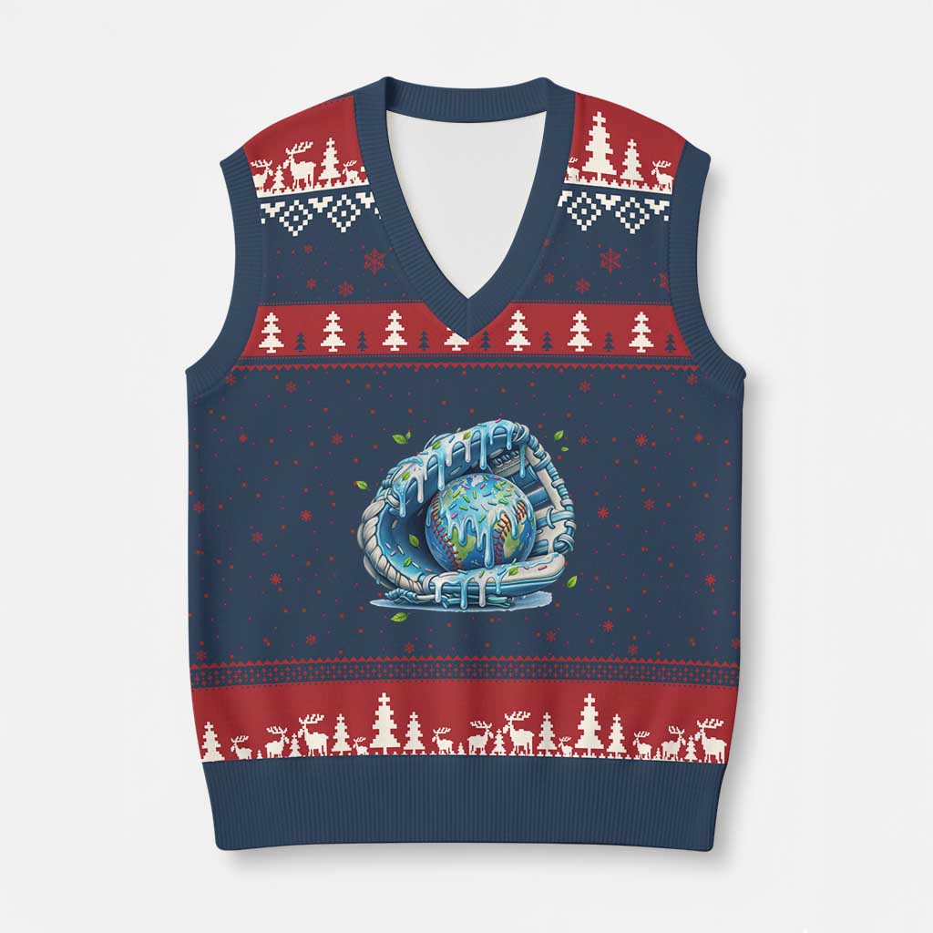 Earth Day V-Neck Knit Sweater Vest Funny Baseball Ice Cream Drip Glove Eco Friendly