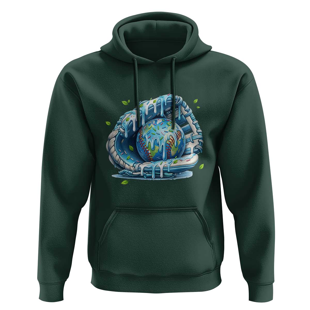 Earth Day Hoodie Funny Baseball Ice Cream Drip Glove Eco Friendly