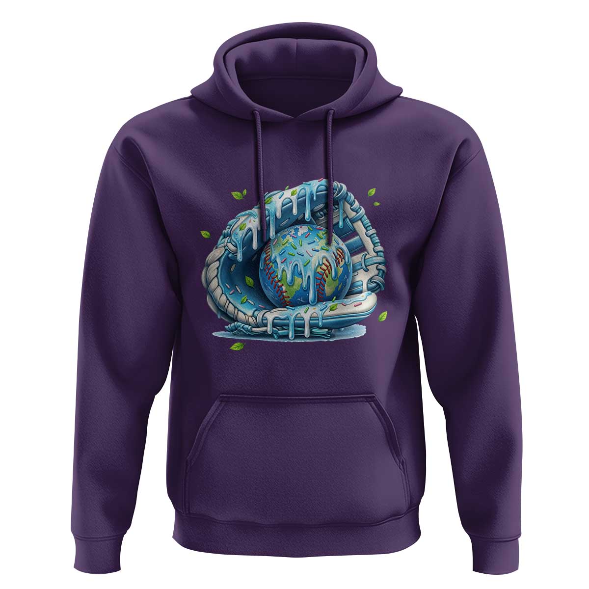 Earth Day Hoodie Funny Baseball Ice Cream Drip Glove Eco Friendly