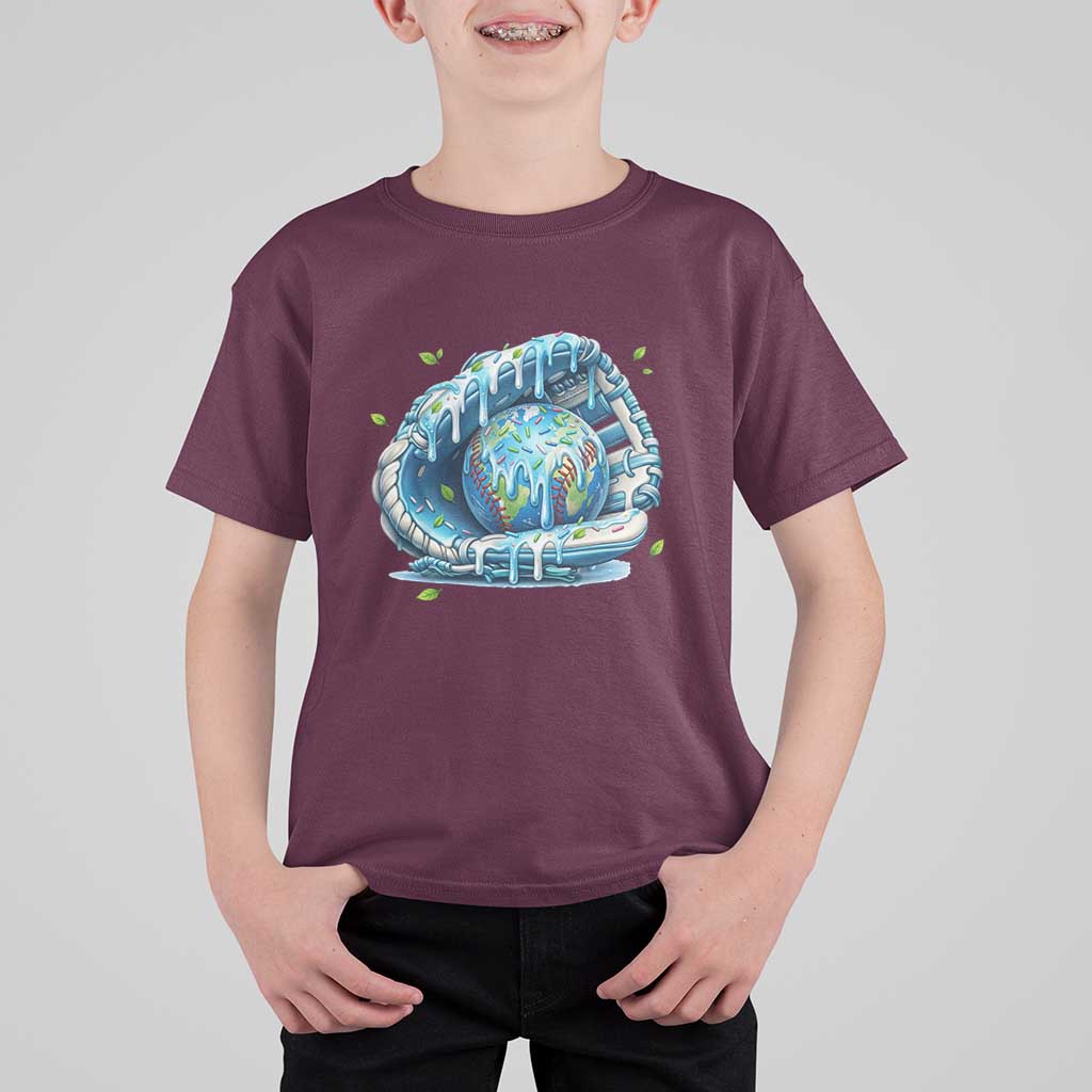 Earth Day T Shirt For Kid Funny Baseball Ice Cream Drip Glove Eco Friendly