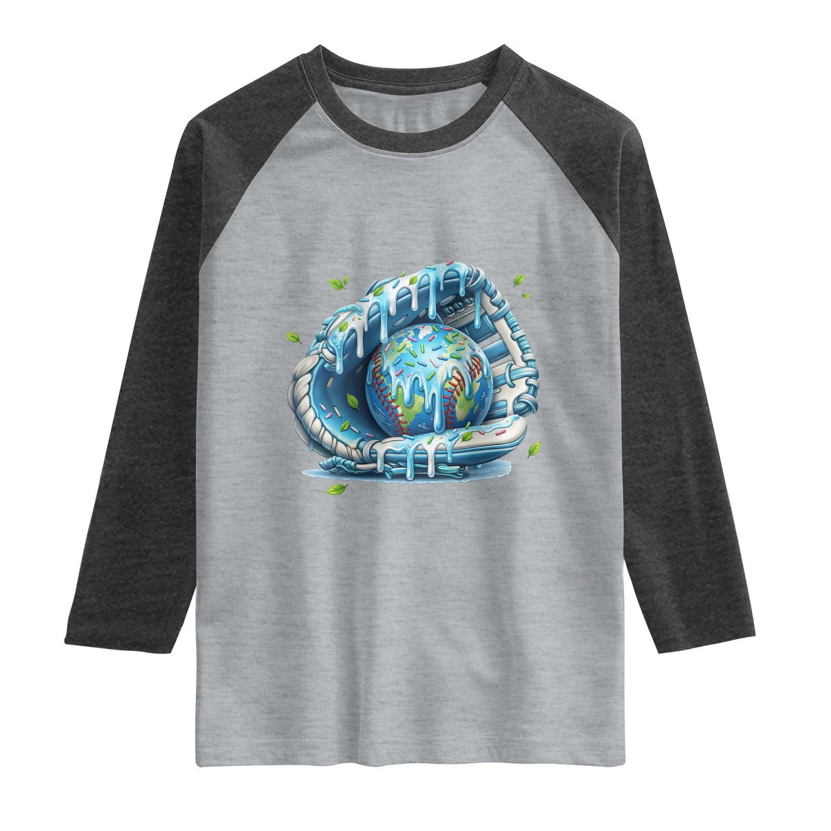 Earth Day Raglan Shirt Funny Baseball Ice Cream Drip Glove Eco Friendly