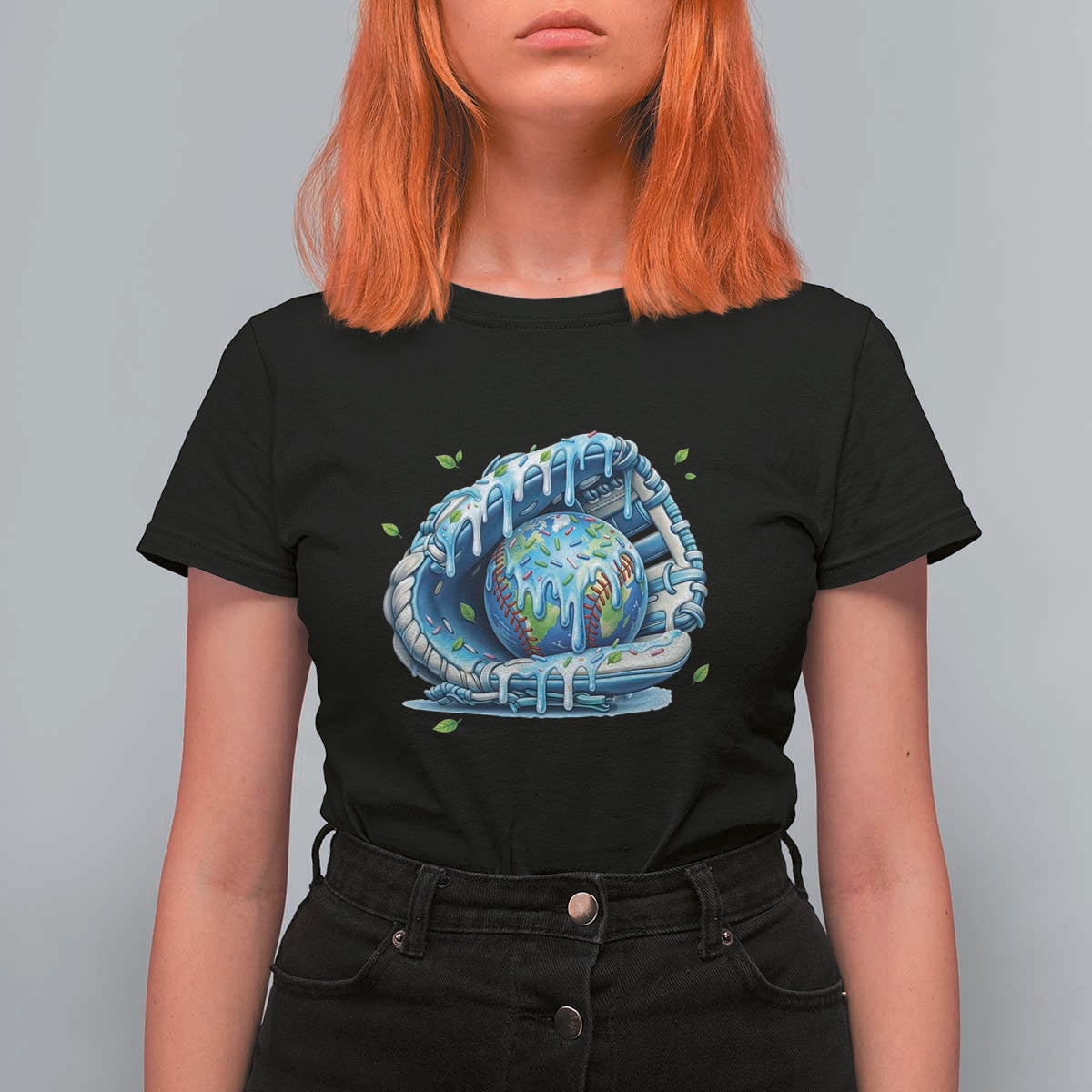 Earth Day T Shirt For Women Funny Baseball Ice Cream Drip Glove Eco Friendly