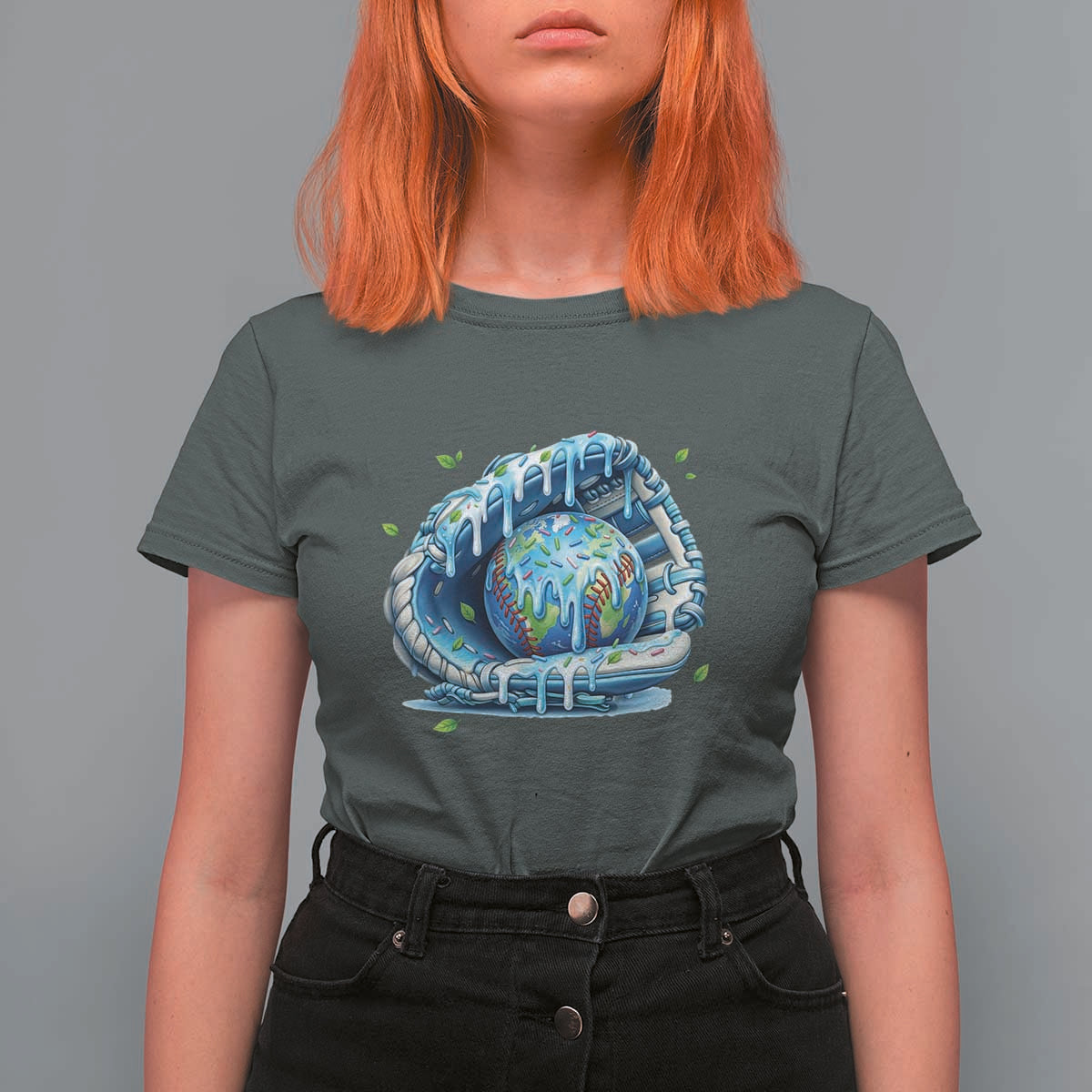 Earth Day T Shirt For Women Funny Baseball Ice Cream Drip Glove Eco Friendly