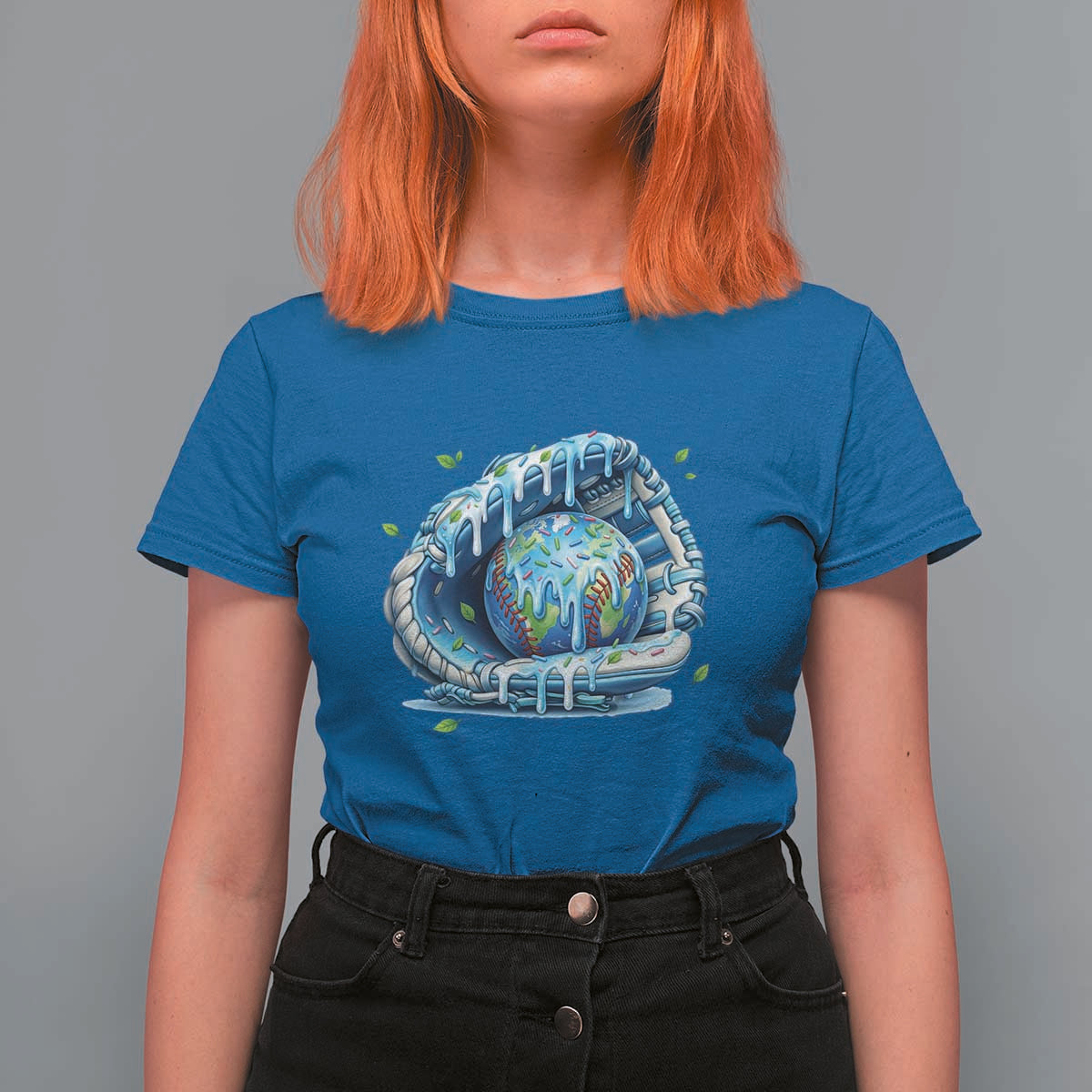 Earth Day T Shirt For Women Funny Baseball Ice Cream Drip Glove Eco Friendly