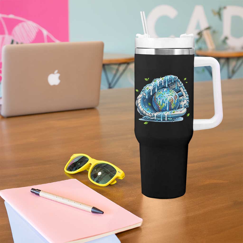 Earth Day Tumbler With Handle Funny Baseball Ice Cream Drip Glove Eco Friendly