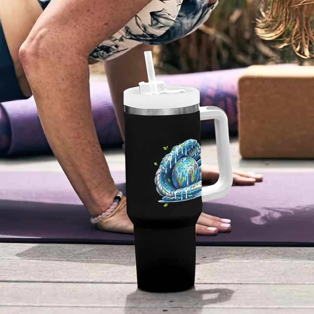Earth Day Tumbler With Handle Funny Baseball Ice Cream Drip Glove Eco Friendly