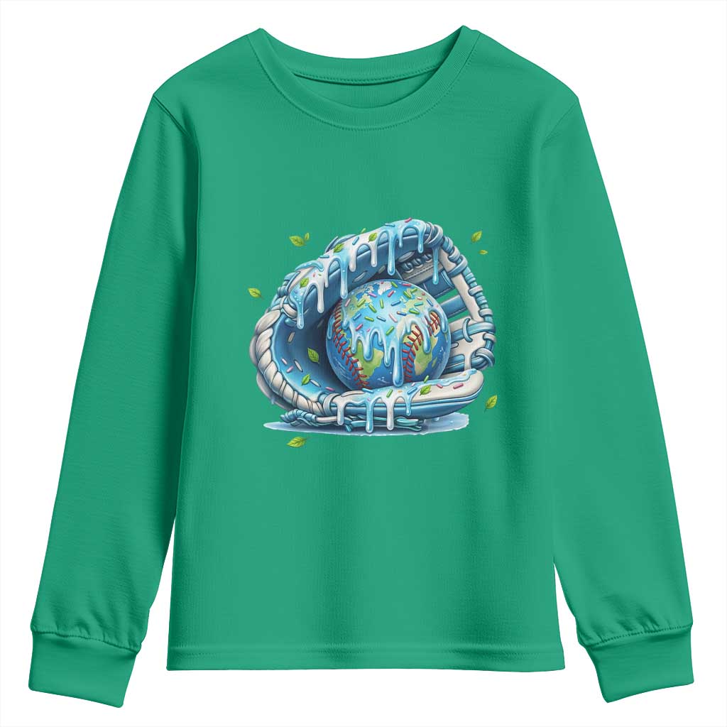 Earth Day Youth Sweatshirt Funny Baseball Ice Cream Drip Glove Eco Friendly