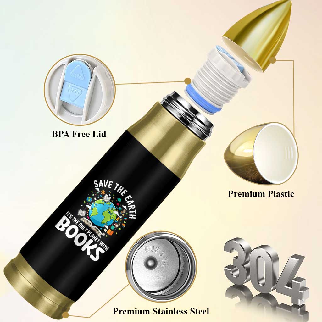 Save the Earth Bullet Tumbler It's the Only Planet with Books
