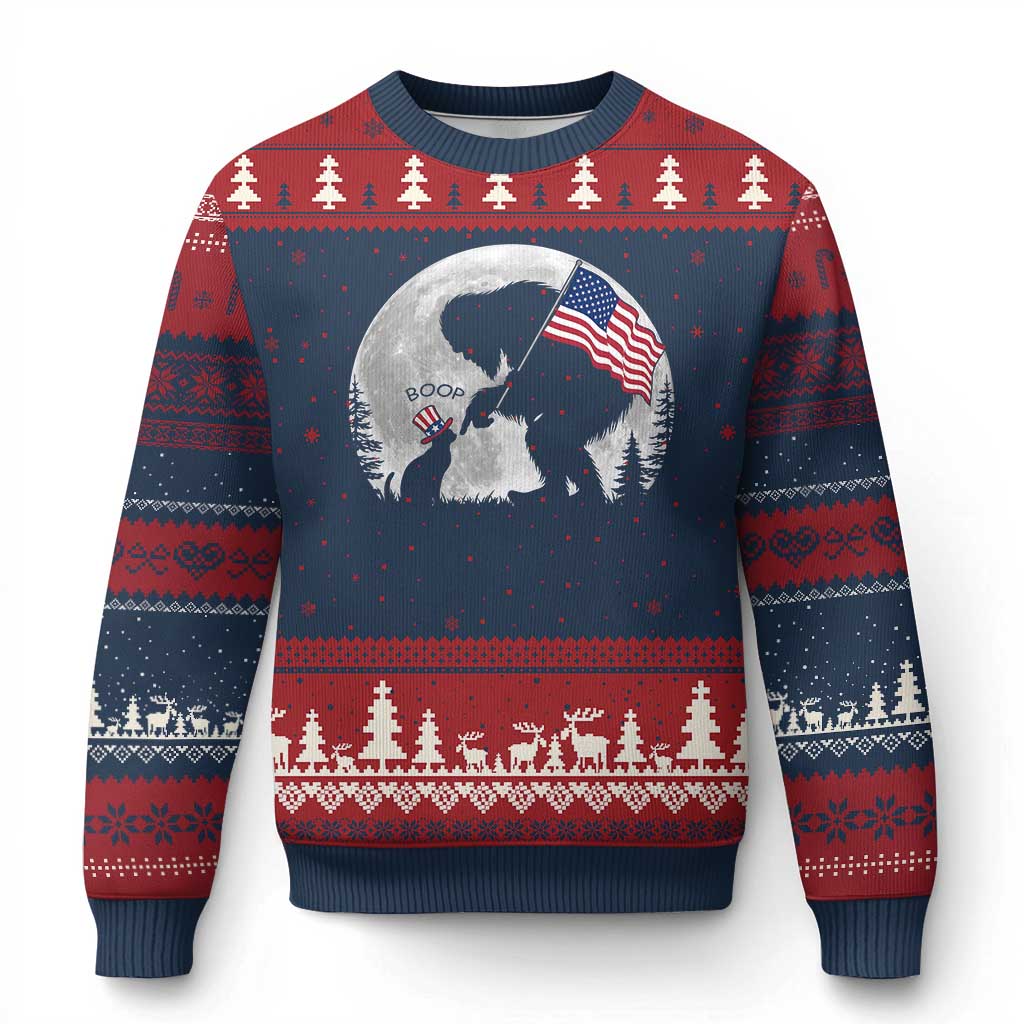 Bigfoot Boop Cat Moon Ugly Christmas Sweater Funny Sasquatch Meme 4th of July