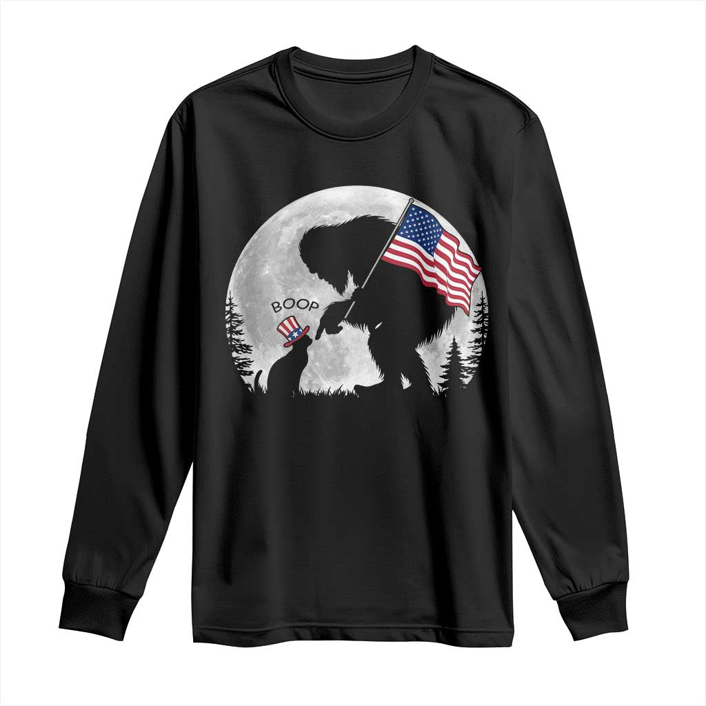Bigfoot Boop Cat Moon Long Sleeve Shirt Funny Sasquatch Meme 4th of July