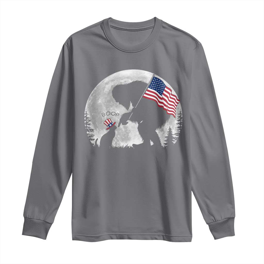 Bigfoot Boop Cat Moon Long Sleeve Shirt Funny Sasquatch Meme 4th of July