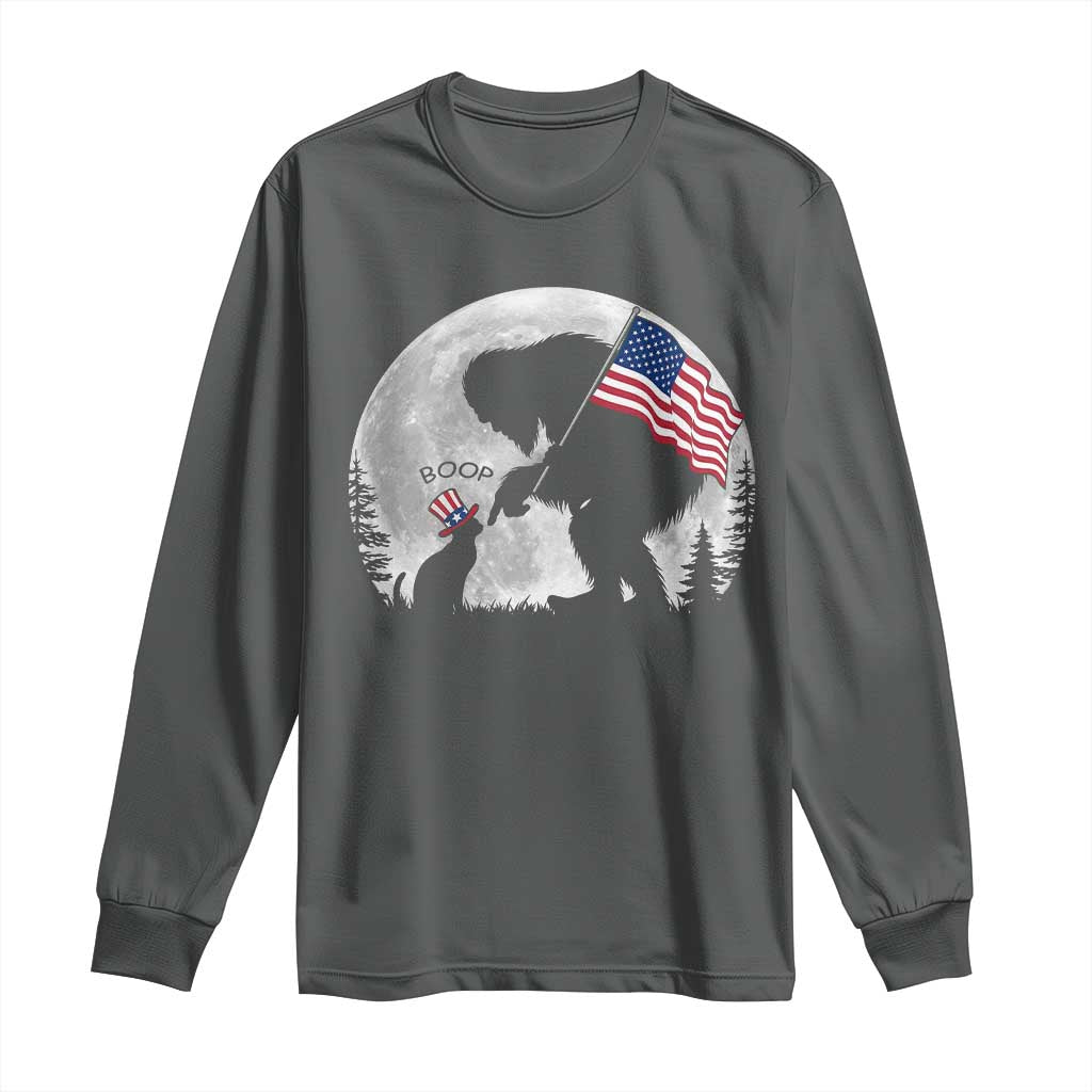 Bigfoot Boop Cat Moon Long Sleeve Shirt Funny Sasquatch Meme 4th of July