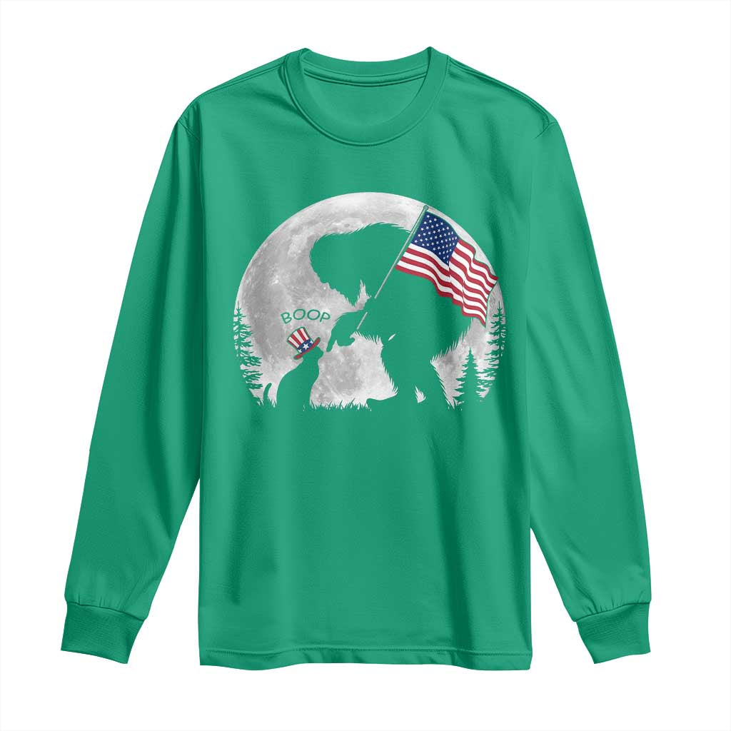 Bigfoot Boop Cat Moon Long Sleeve Shirt Funny Sasquatch Meme 4th of July