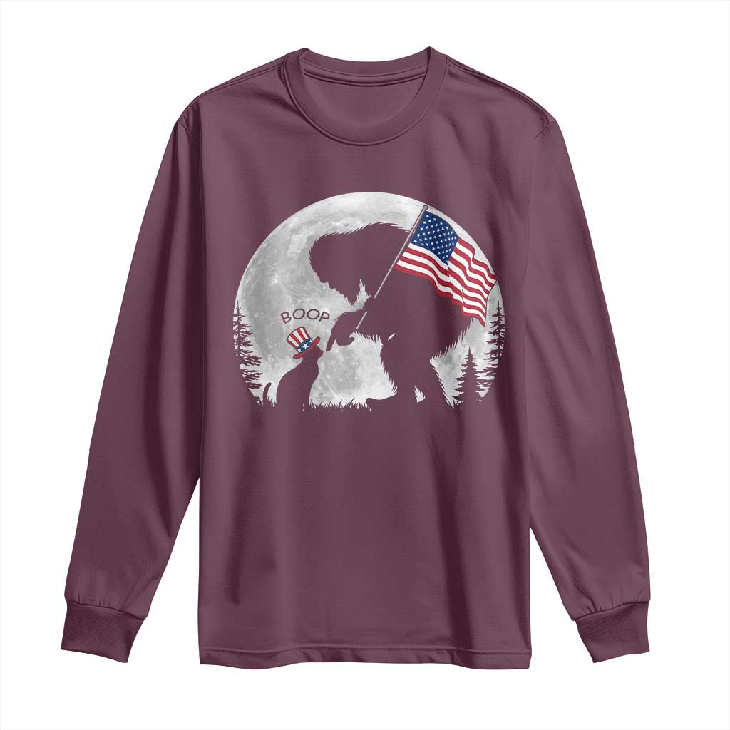Bigfoot Boop Cat Moon Long Sleeve Shirt Funny Sasquatch Meme 4th of July