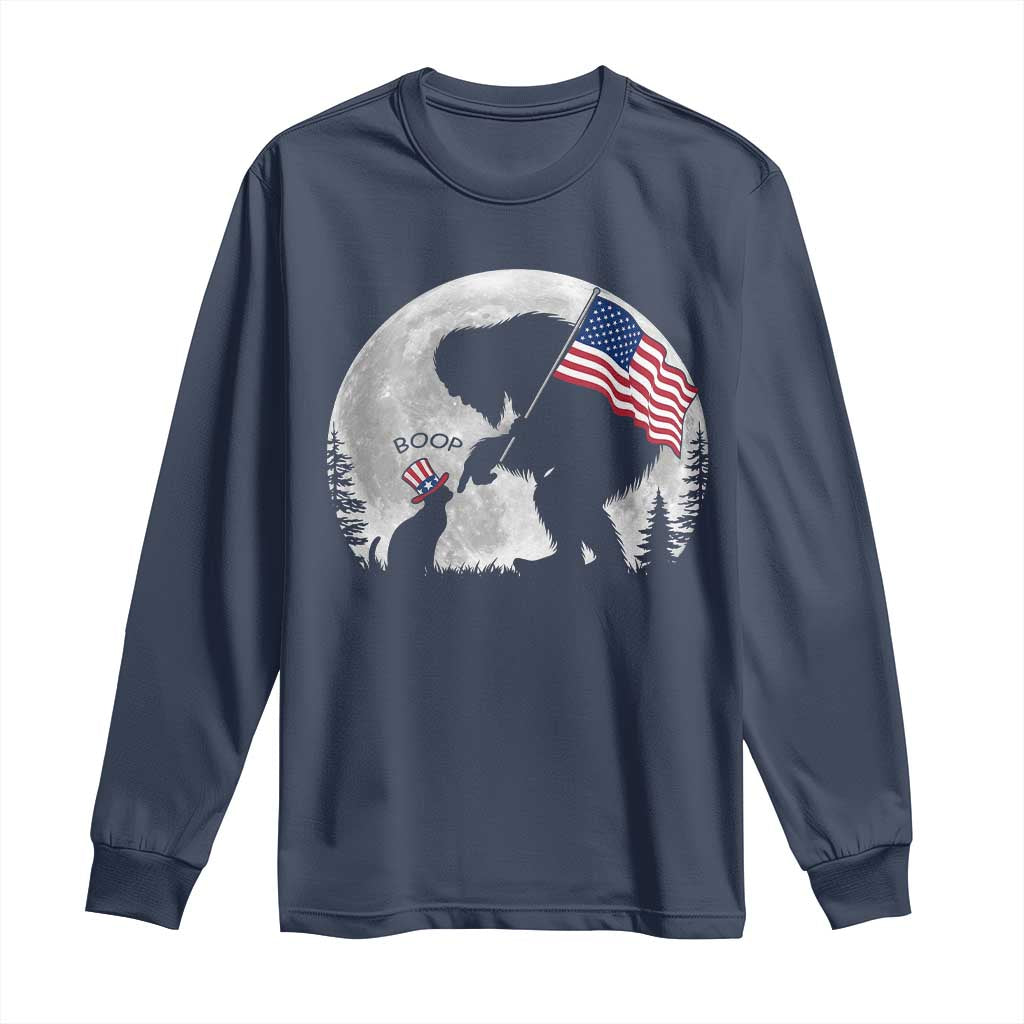 Bigfoot Boop Cat Moon Long Sleeve Shirt Funny Sasquatch Meme 4th of July