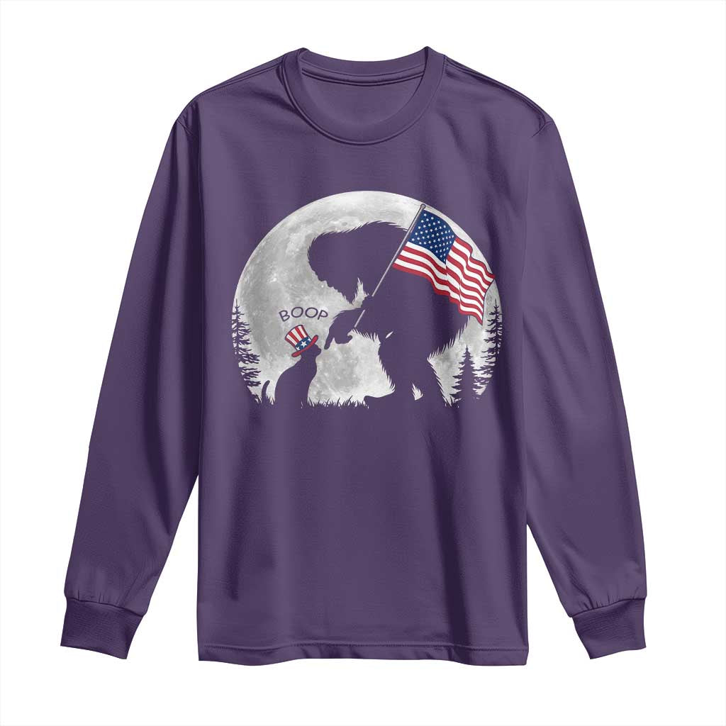 Bigfoot Boop Cat Moon Long Sleeve Shirt Funny Sasquatch Meme 4th of July
