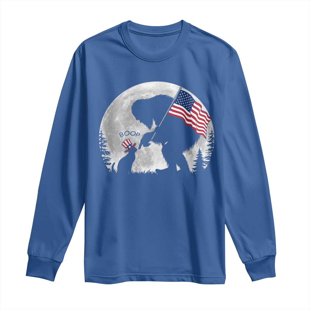 Bigfoot Boop Cat Moon Long Sleeve Shirt Funny Sasquatch Meme 4th of July