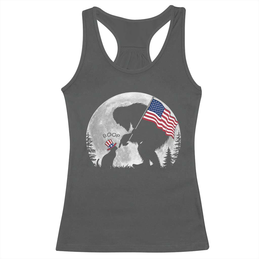 Bigfoot Boop Cat Moon Racerback Tank Top Funny Sasquatch Meme 4th of July
