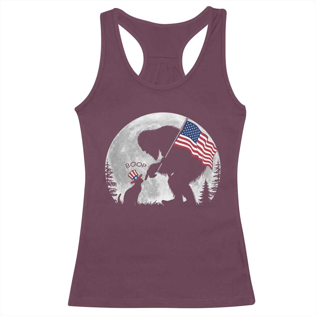 Bigfoot Boop Cat Moon Racerback Tank Top Funny Sasquatch Meme 4th of July