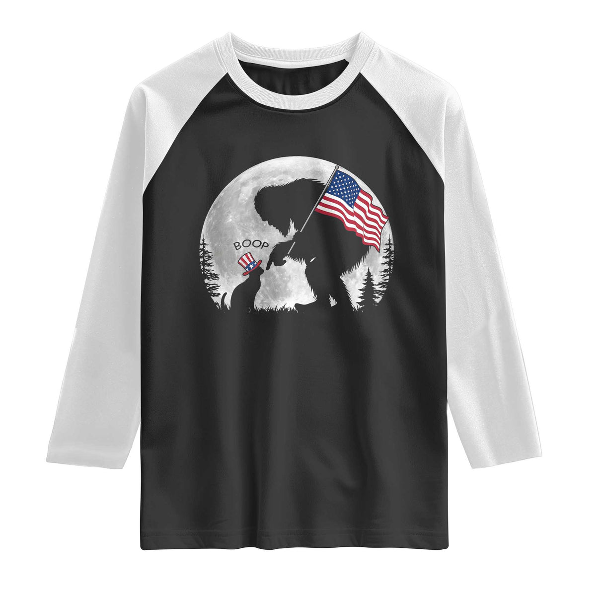 Bigfoot Boop Cat Moon Raglan Shirt Funny Sasquatch Meme 4th of July