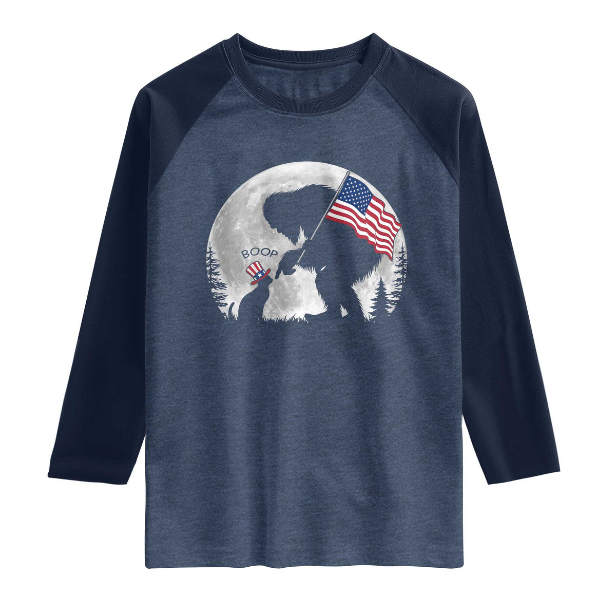 Bigfoot Boop Cat Moon Raglan Shirt Funny Sasquatch Meme 4th of July