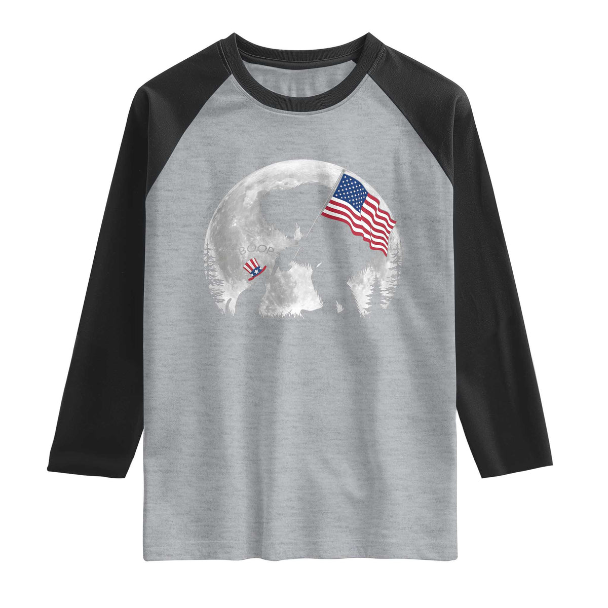 Bigfoot Boop Cat Moon Raglan Shirt Funny Sasquatch Meme 4th of July