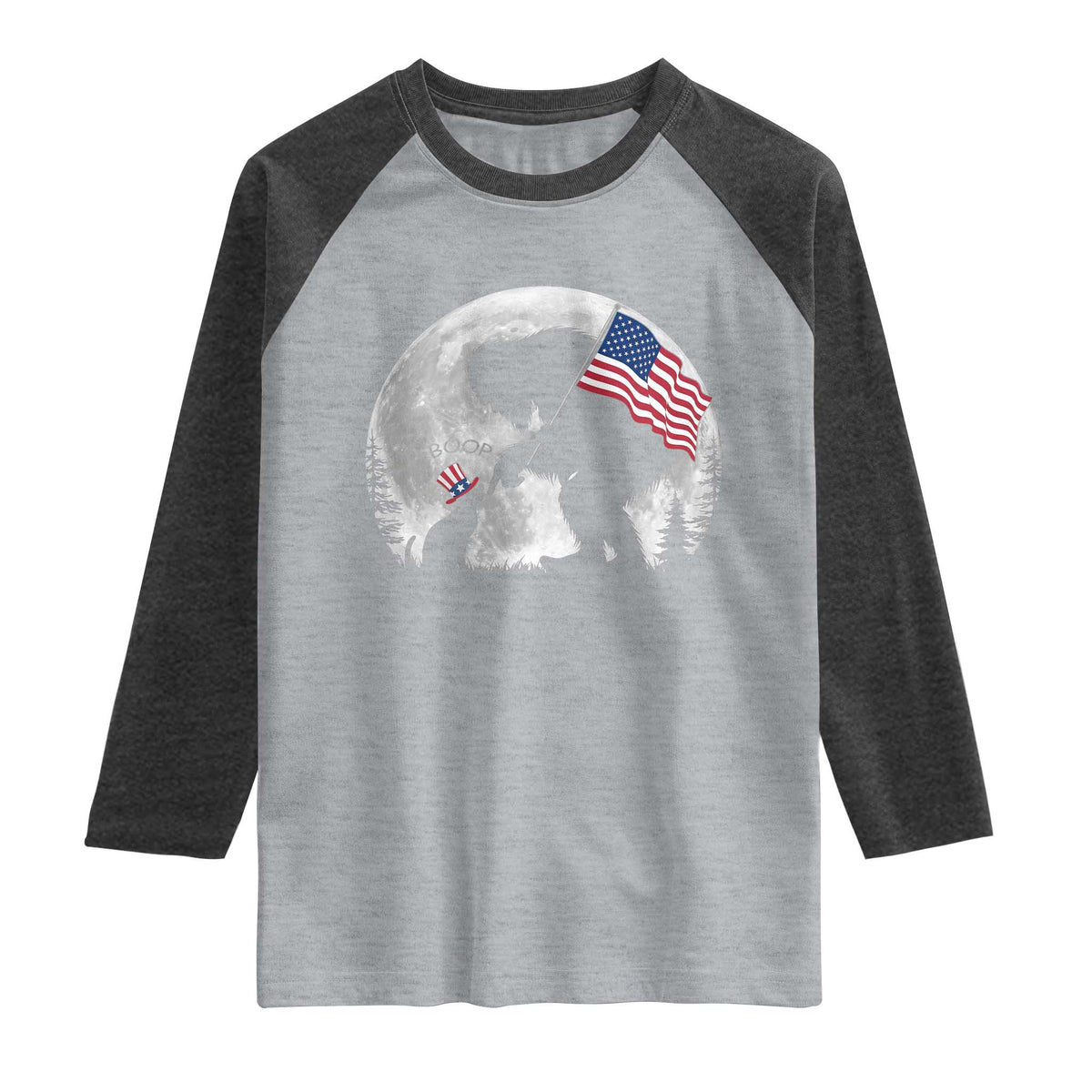 Bigfoot Boop Cat Moon Raglan Shirt Funny Sasquatch Meme 4th of July