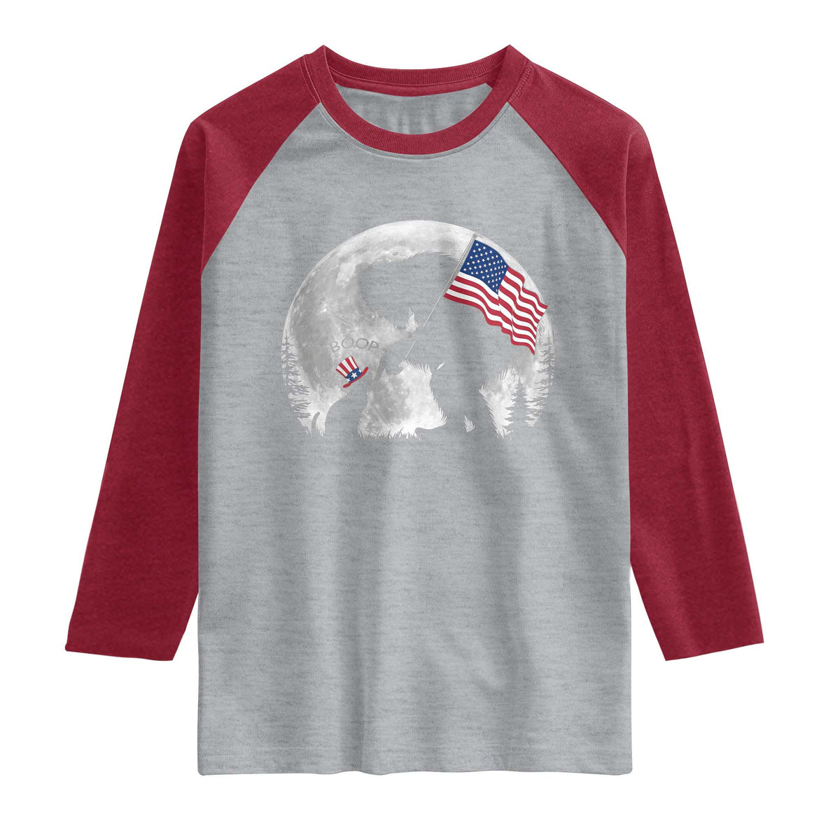 Bigfoot Boop Cat Moon Raglan Shirt Funny Sasquatch Meme 4th of July