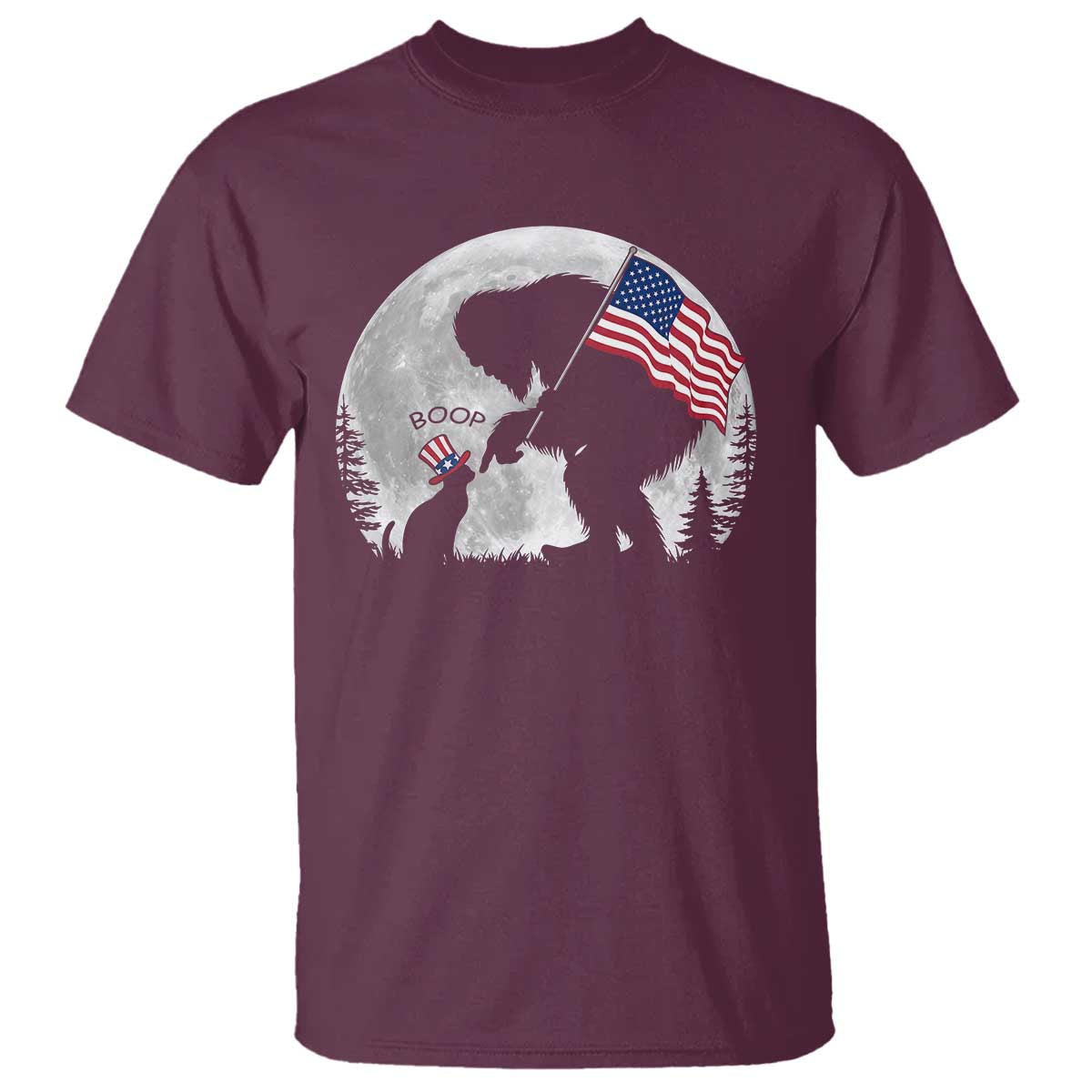 Bigfoot Boop Cat Moon T Shirt Funny Sasquatch Meme 4th of July