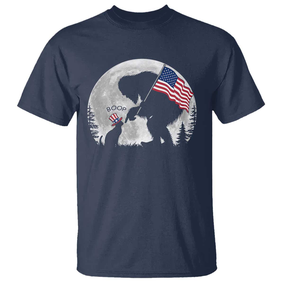 Bigfoot Boop Cat Moon T Shirt Funny Sasquatch Meme 4th of July