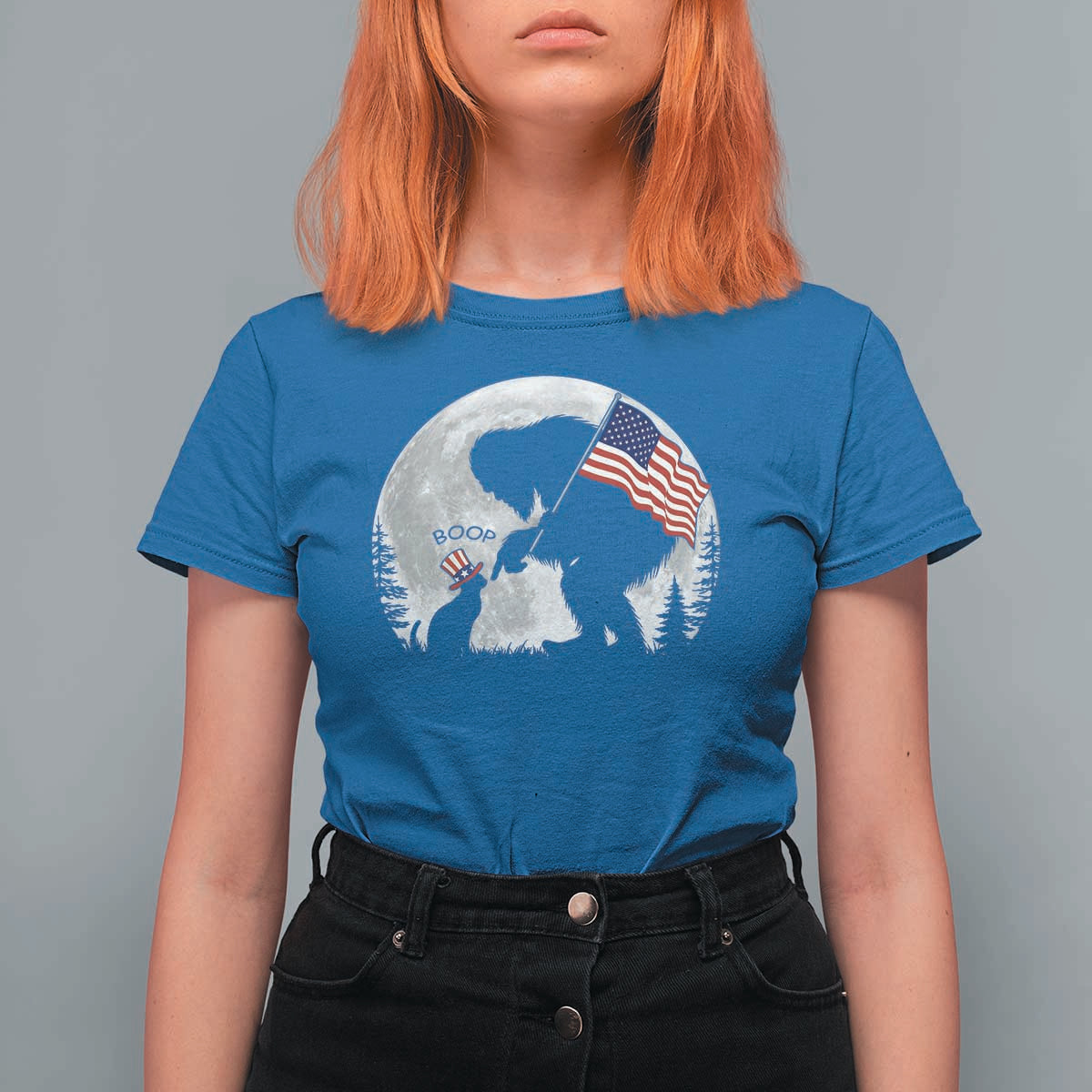 Bigfoot Boop Cat Moon T Shirt For Women Funny Sasquatch Meme 4th of July