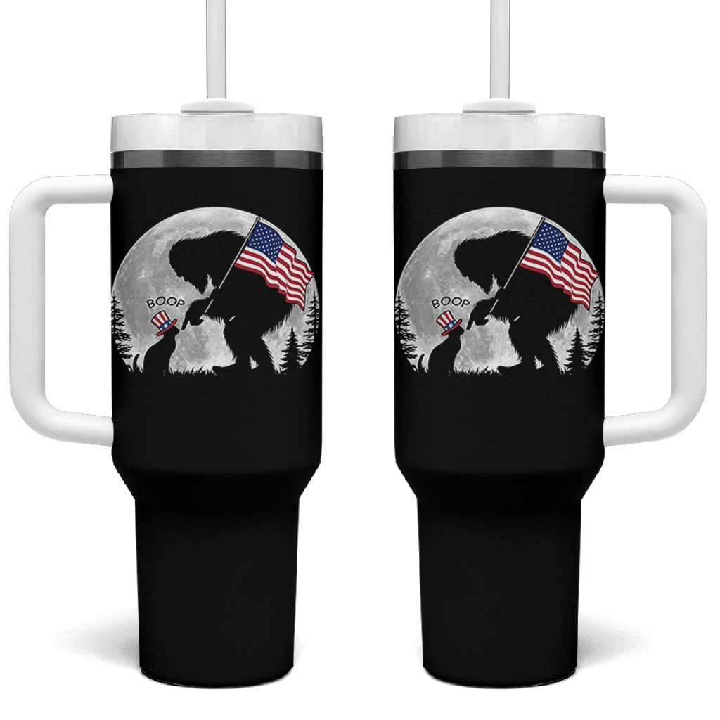 Bigfoot Boop Cat Moon Tumbler With Handle Funny Sasquatch Meme 4th of July