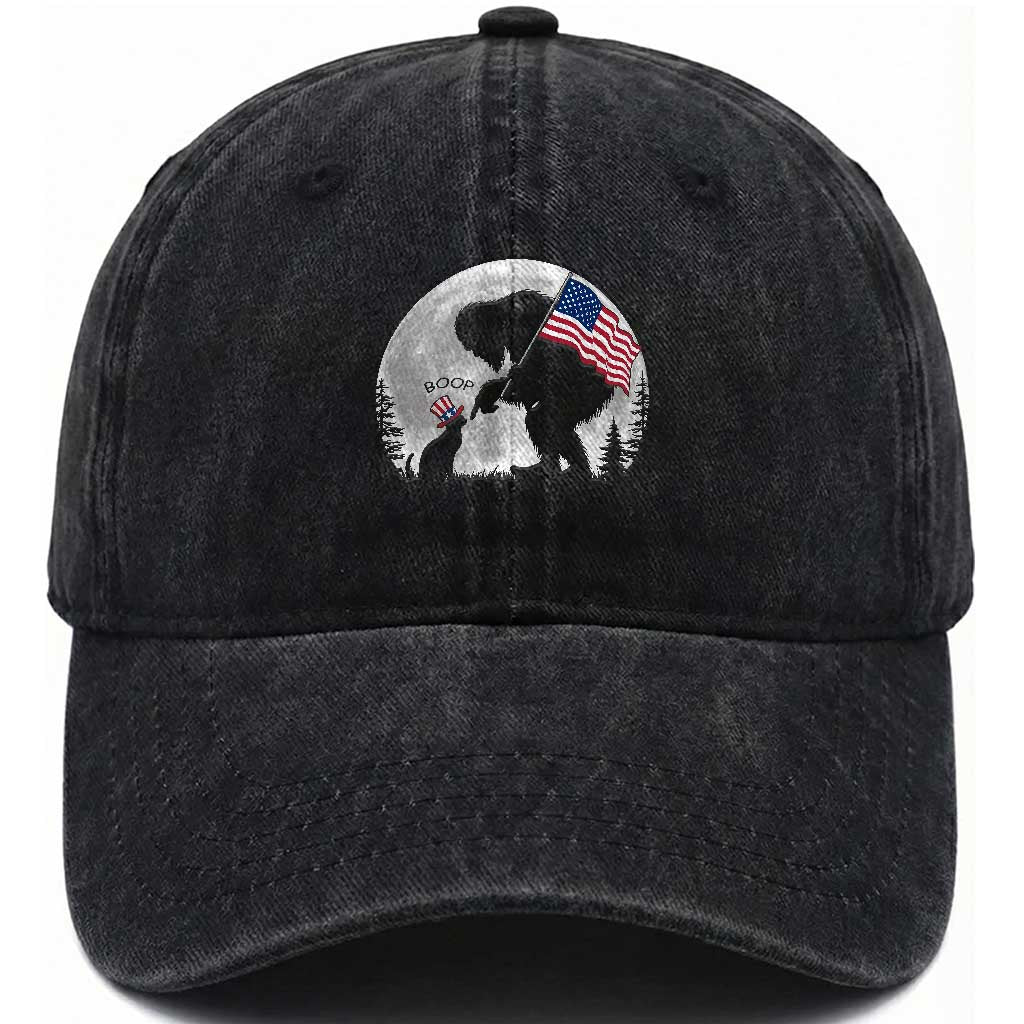 Bigfoot Boop Cat Moon Washed Cotton Baseball Cap Funny Sasquatch Meme 4th of July