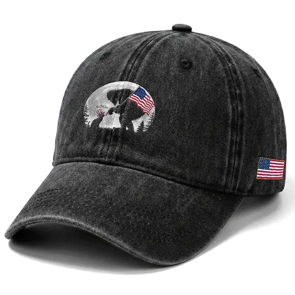 Bigfoot Boop Cat Moon Washed Cotton Baseball Cap Funny Sasquatch Meme 4th of July