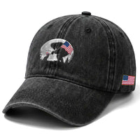 Bigfoot Boop Cat Moon Washed Cotton Baseball Cap Funny Sasquatch Meme 4th of July
