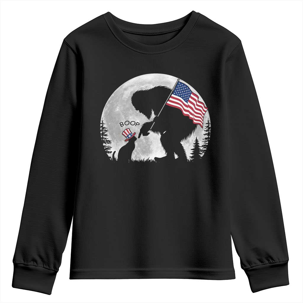 Bigfoot Boop Cat Moon Youth Sweatshirt Funny Sasquatch Meme 4th of July