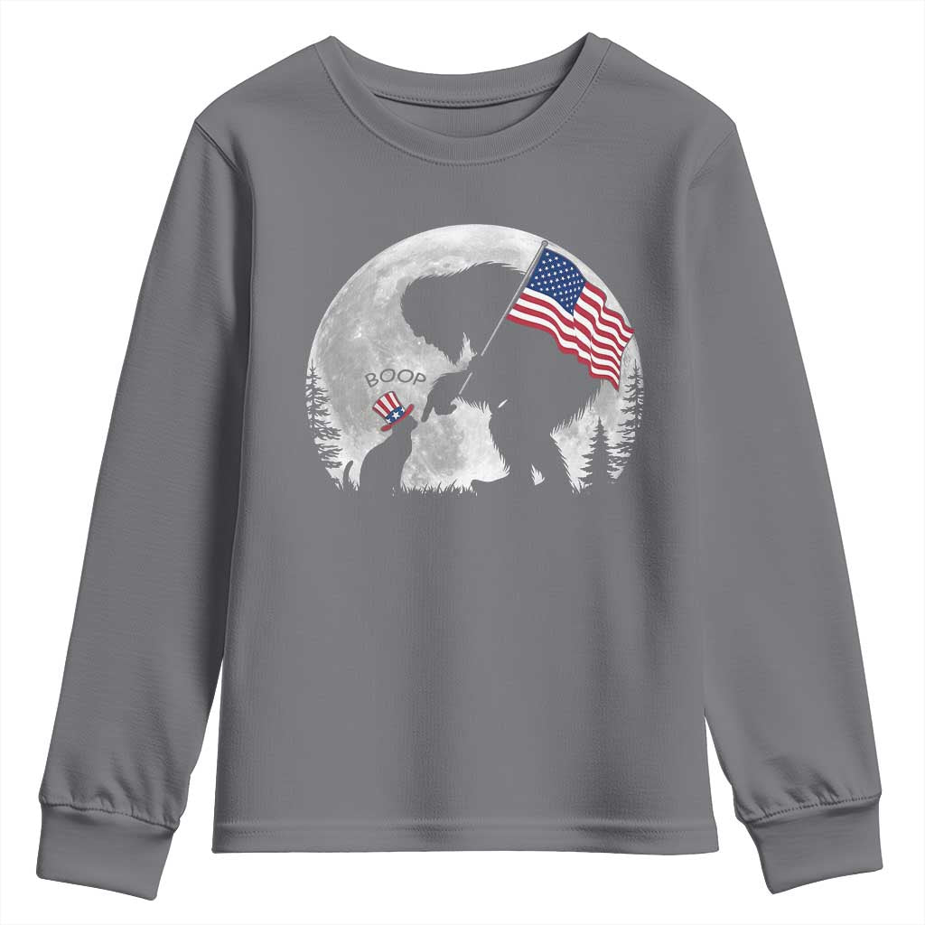 Bigfoot Boop Cat Moon Youth Sweatshirt Funny Sasquatch Meme 4th of July