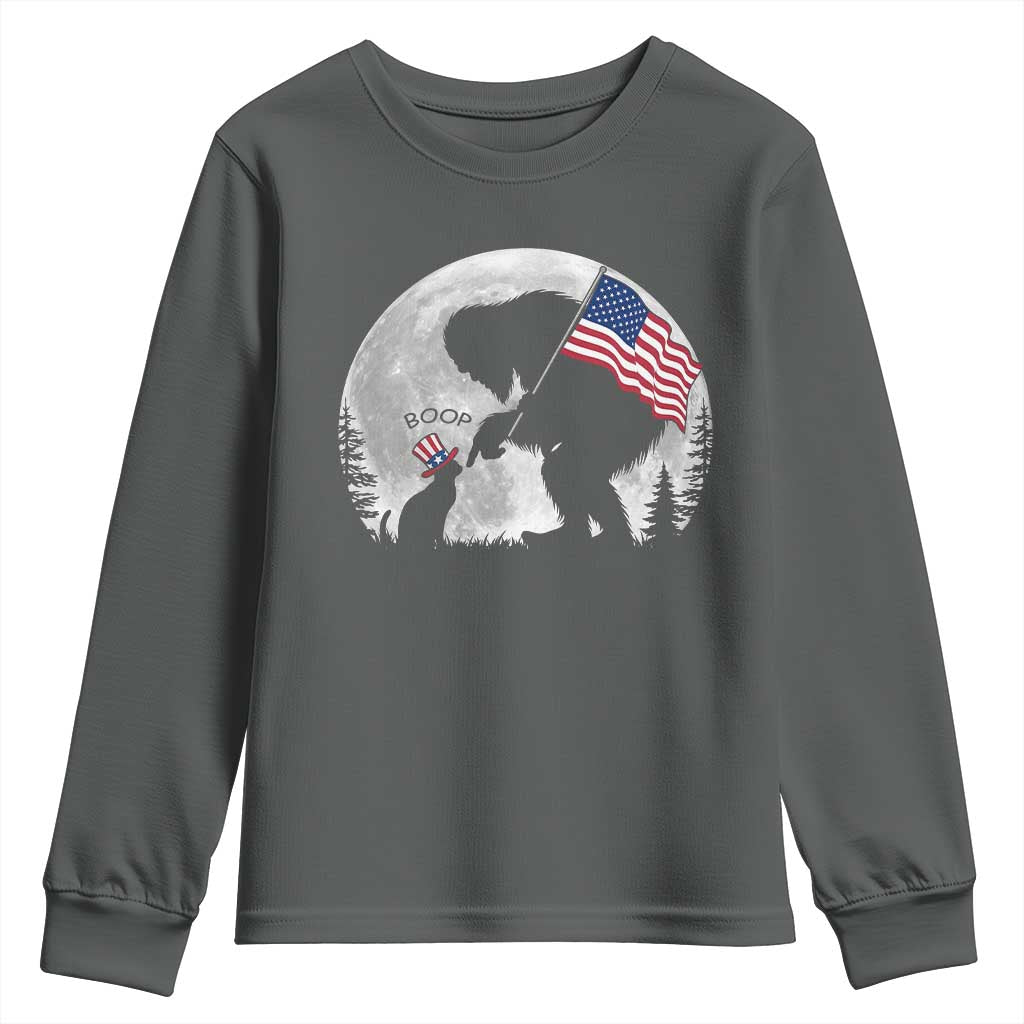 Bigfoot Boop Cat Moon Youth Sweatshirt Funny Sasquatch Meme 4th of July