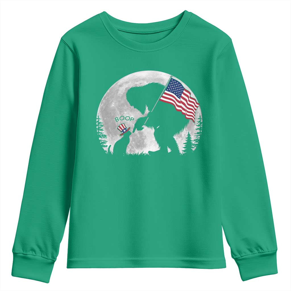 Bigfoot Boop Cat Moon Youth Sweatshirt Funny Sasquatch Meme 4th of July