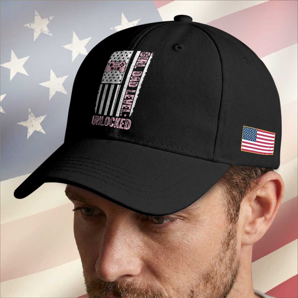 Girl Dad Level Unlocked Baseball Cap Funny New Dad