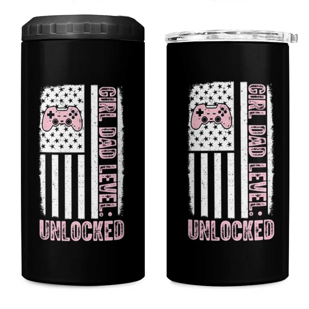 Girl Dad Level Unlocked 4 in 1 Can Cooler Tumbler Funny New Dad