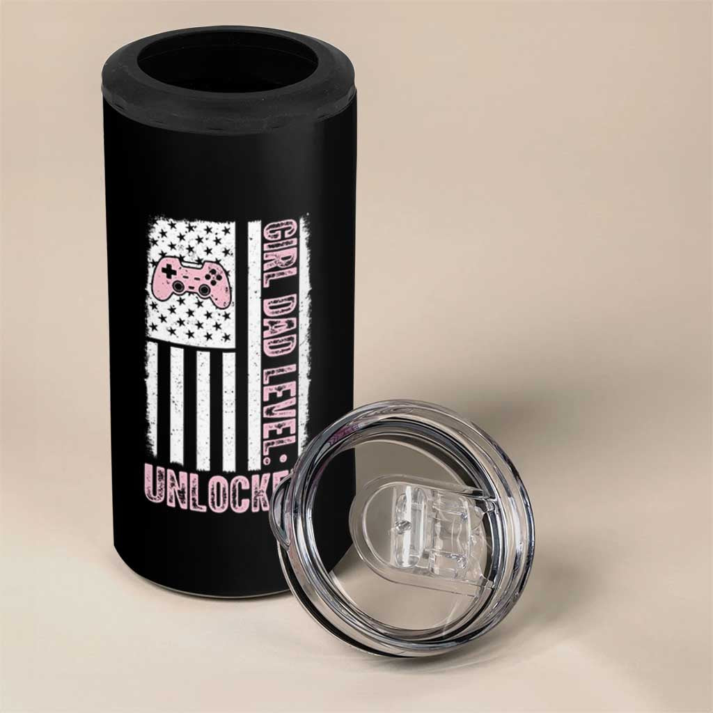 Girl Dad Level Unlocked 4 in 1 Can Cooler Tumbler Funny New Dad