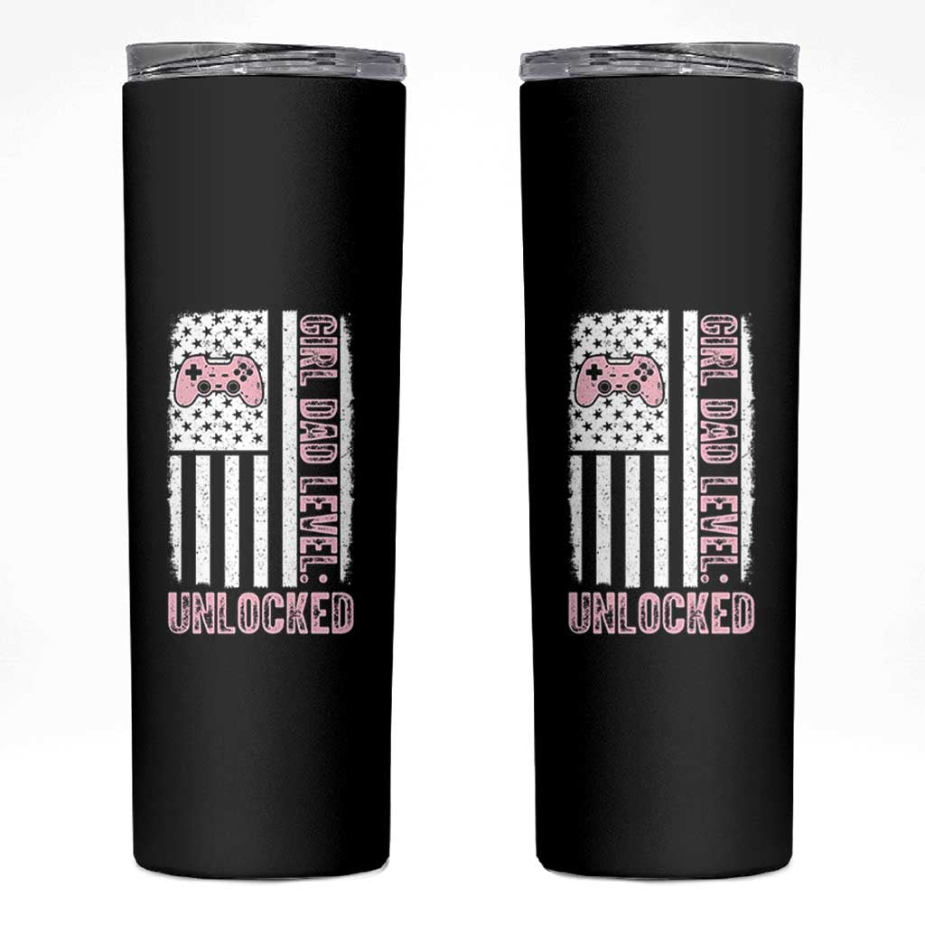 Girl Dad Level Unlocked Skinny Tumbler Funny New Dad